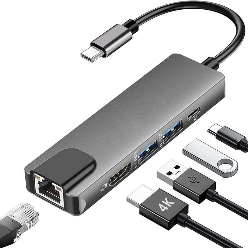 Typec Five-In-One Docking Station for Mobile Phones, Tablets, Game Consoles, Gigabit Network Card, Multi-Functional Docking Station Connection Typec Five-In-One Docking Station for Mobile Phones, Tablets, Game Consoles, Gigabit Network Card, Multi-Functional Docking Station Connection