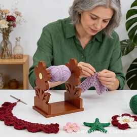 木质花型毛线架可移动绕线器支架手工编织纱线架分配器线轴架