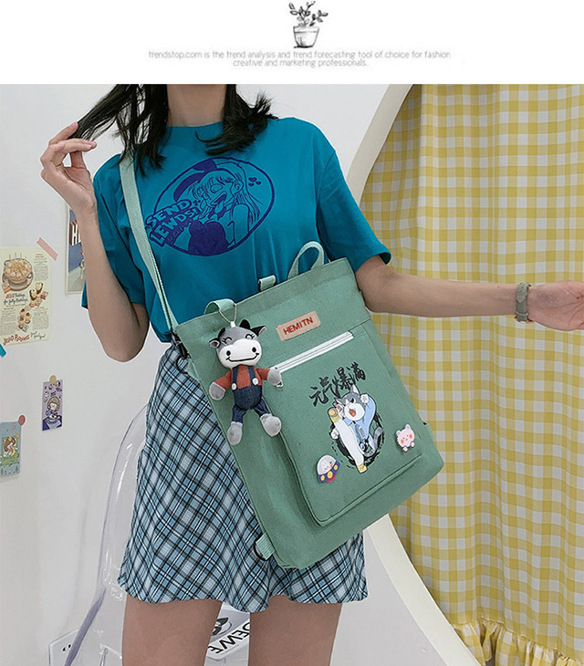 Canvas bag, single-shoulder, double-back, crossbody, multi-purpose student backpack, simple little dog, large-capacity hand-carry, college student tutorial bag undefined