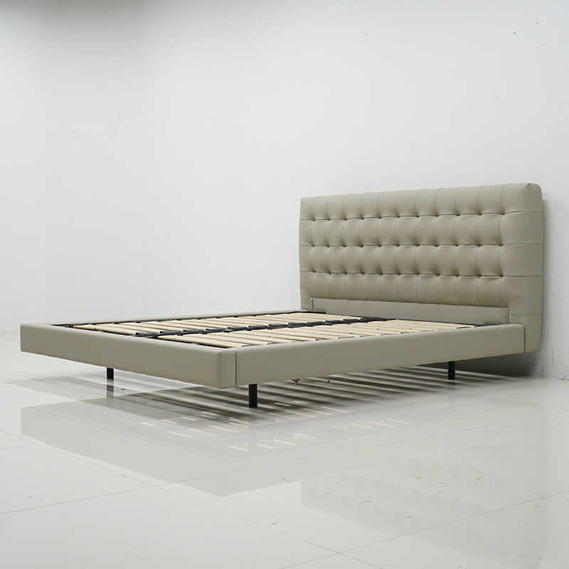 Waffle Suspension Bed Scandinavian Small Apartment Modern Minimalist Double Master Bedroom 1.8m Leather Bed Suspension Bed Design