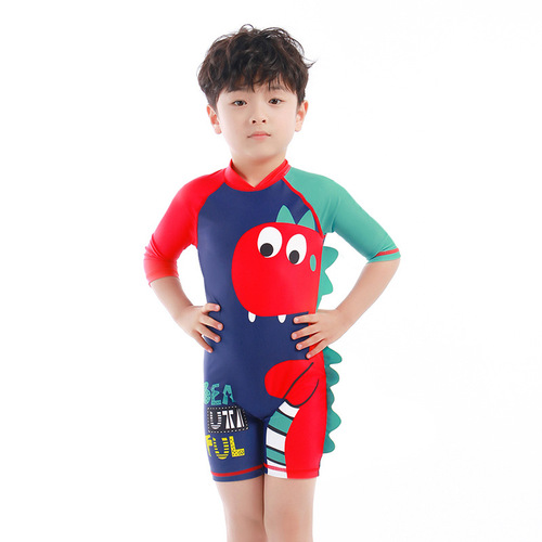 Children's one-piece swimsuit, Bubbleboy 2-8 year old boy cartoon swimming cap, baby boy wetsuit for small and medium-sized children