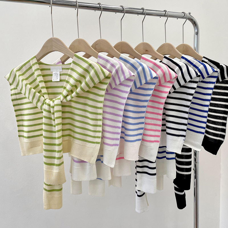 Mantón de rayas de punto para mujer Primavera y otoño nueva oficina al aire libre Aire Acondicionado sala de protección del cuello chaleco anudado bufanda collar falso