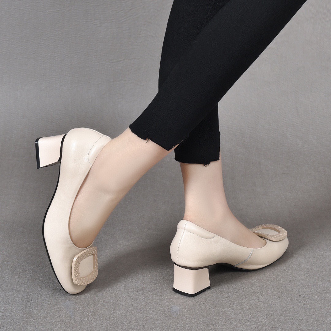A0494 1140K GIÀY CAO GÓT NỮ TONTDSH MŨI TRÒN GÓT VUÔNG MÙA HÈ GIÀY DÉP NỮ DA BÒ G04 SẢN PHẨM MỚI