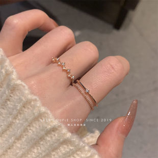 Rose Gold Wave Ring Set Women's Ring Niche Design High-grade Sense Food Finger Ring ins Fashion Personalized Ring