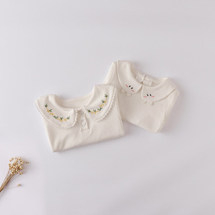 2025 Spring Cotton Long-Sleeved T-Shirt Infant Bottoming Shirt Baby Outer Cardigan Xiaobao Doll Collar Top
