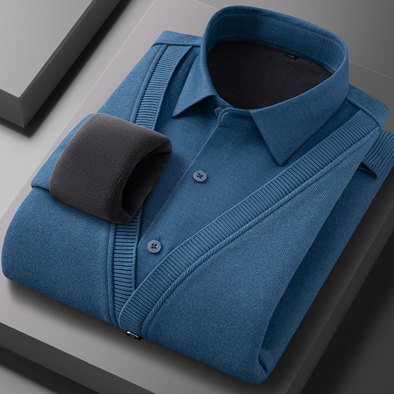 Fabricantes de invierno de suéter de lana falsos dos camisas de cacho para hombres cálidos y cómodos suéter de lana al por mayor