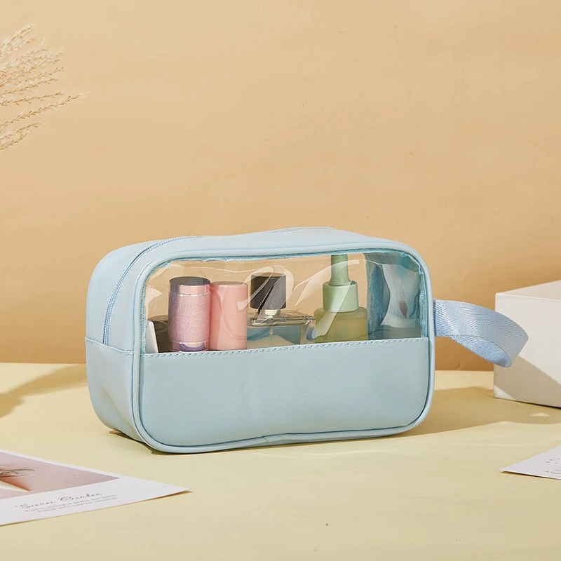 Capacious waterproof cosmetic bag PVC, polyurethane handheld organizer bag for traveling