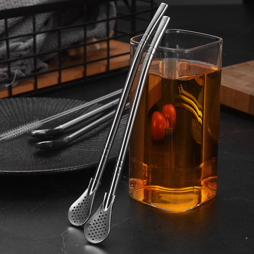 304 stainless steel straw colander creative dual-purpose mate spoon beverage coffee filter straw stirring spoon