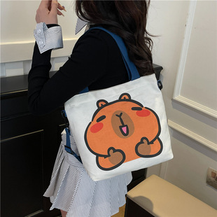 Super Cute Capibala Printed Canvas Bag Healing Cute Cartoon Cute Capybara Student Crossbody Bag Tote