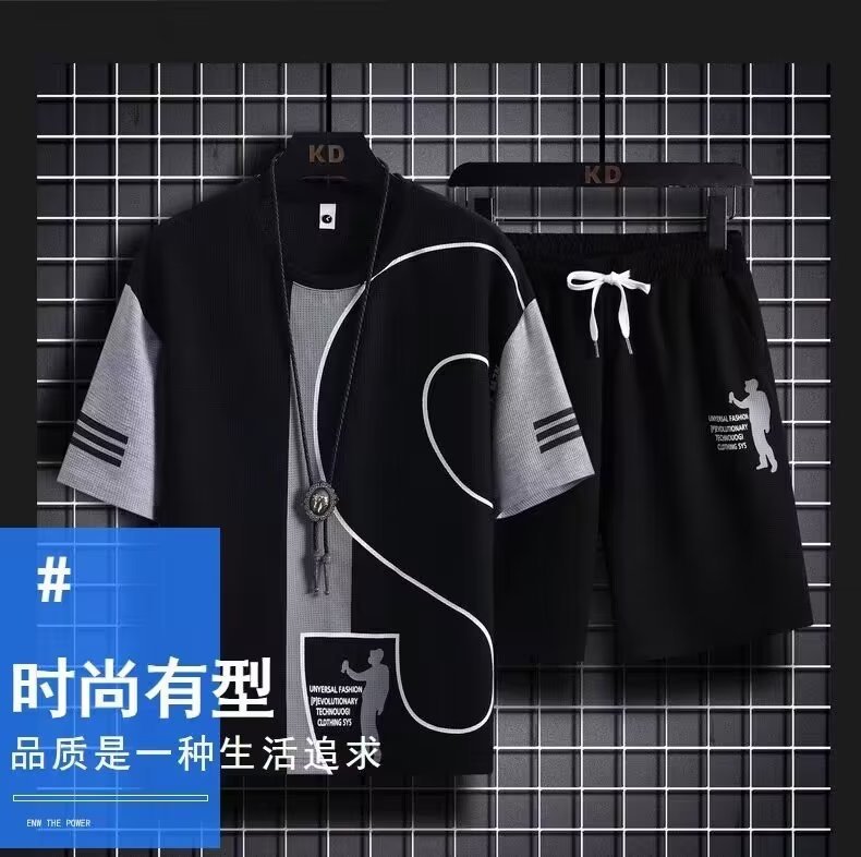 Camisa menos ropa waffle de manga corta camiseta de los hombres delgados de verano de alta calidad moda deportes de moda traje casual