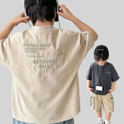 Boys' Summer Casual Trendy Korean Style Short Sleeve Loose Cotton Children Stylish Cool Hipster Bubble Print Printed T-shirt