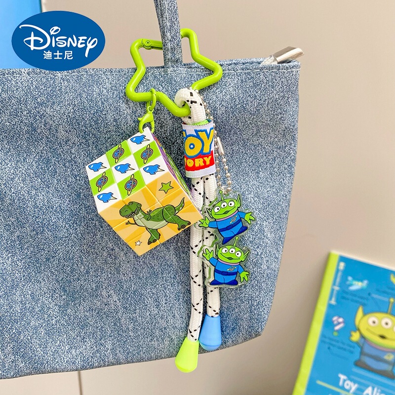 Authentic Disney Toy Story Three-Eyed Alien Keychain Small Pendant Rubik's Cube Keyring Backpack Decoration Small Gift