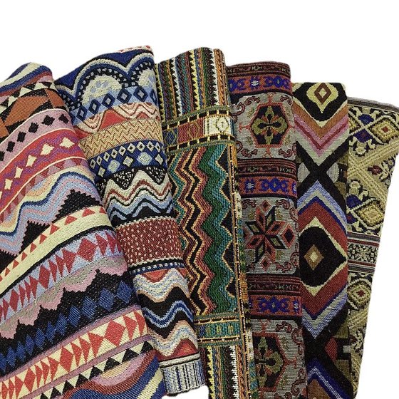 Autumn and winter ethnic style geometric yarn-dyed jacquard fabric sofa shoes and hats handicrafts creative home spot supply