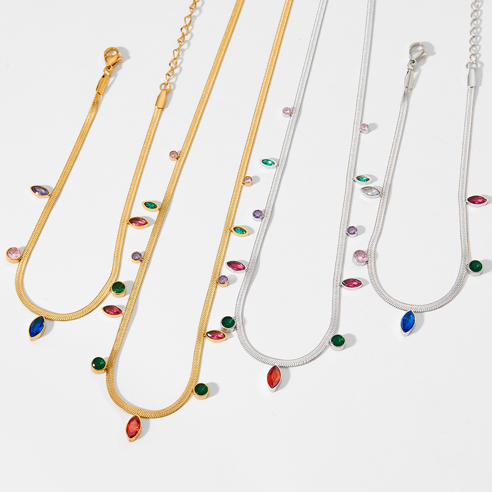 Simple Style Round Stainless Steel Titanium Steel Plating Inlay Zircon Anklet Necklace