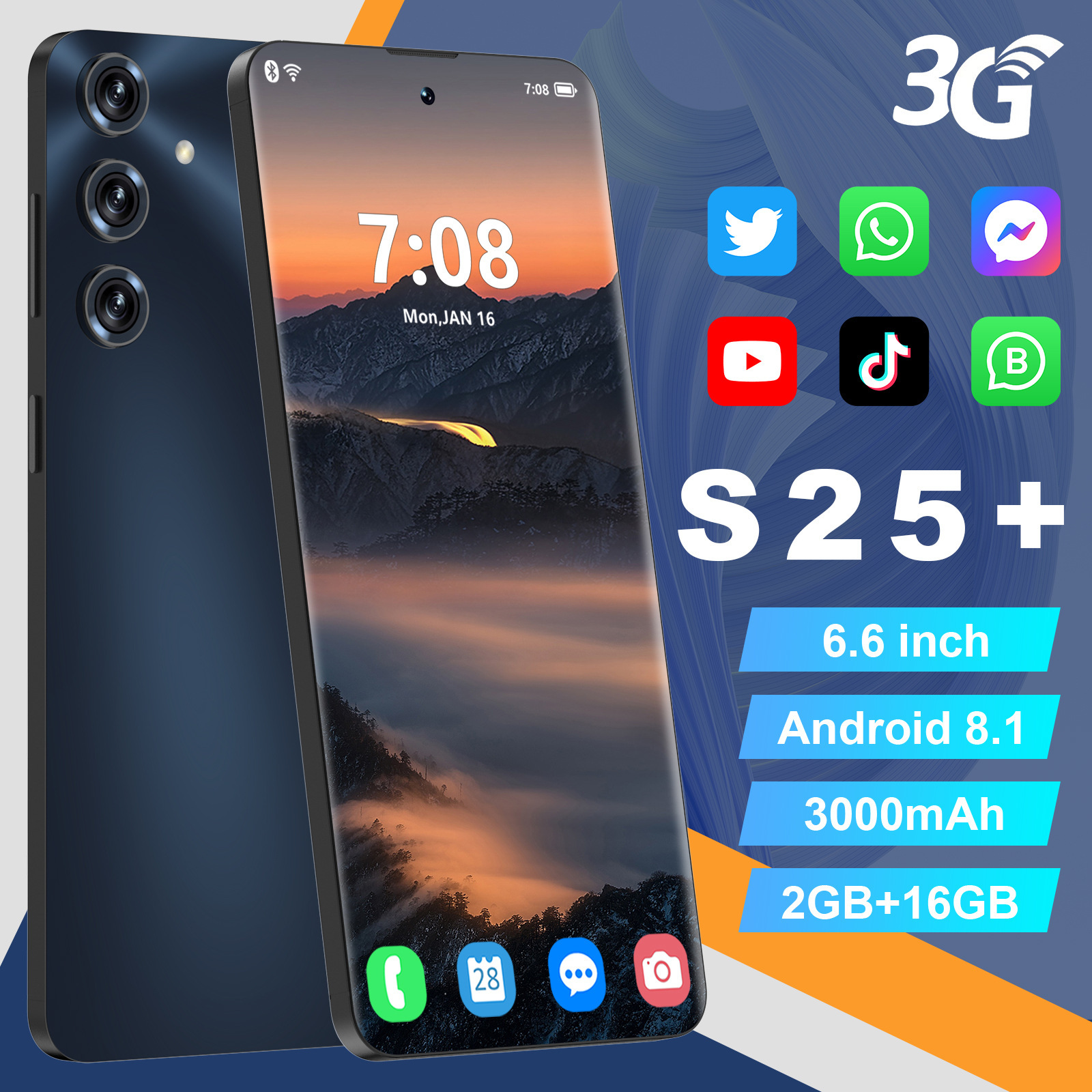 Nuevo teléfono móvil de pantalla completa S25 + ligero y portátil APP social preinstalado de nivel de entrada máquina de función Android