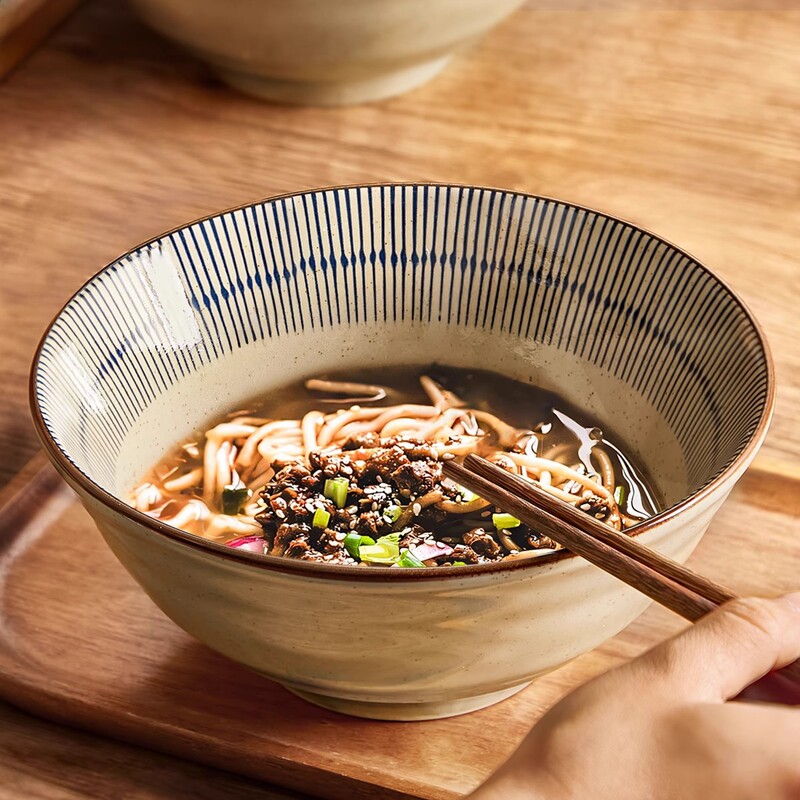 Japanese-Style Ceramic Tableware Noodle Bowl Ramen Bowl Retro Household Bowl Soup Bowl Instant Noodle Bowl Spoon Chopsticks Large Capacity Noodle Bowl