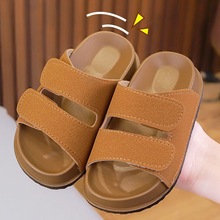 跨境新款防滑儿童外穿夏季勃肯拖鞋男童复古一字拖魔术贴女童凉鞋