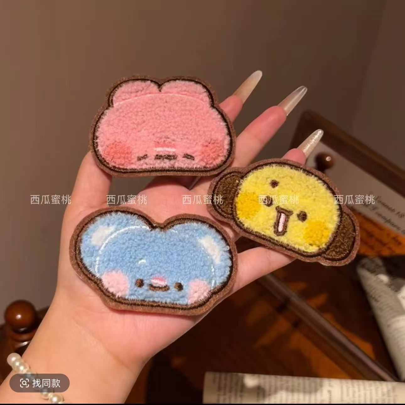 Cute cartoon towel embroidered rabbit bangs clip for girls, hair accessory for fixing stray hair, side clip plush magic tape hair accessory