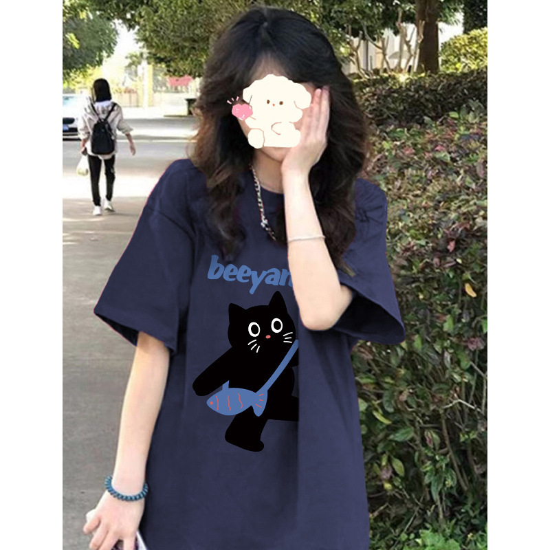 American Style Retro Shoulder Short-sleeved T-shirt Women's Summer New Hong Kong Style Loose Slimming Lazy Style Half-sleeved Top T-shirt