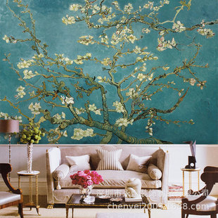 European Van Gogh Starry Sky Oil Painting Wall Wallpaper Abstract Ginkgo Flower and Grass Wall Covering Custom Stereo Theme Background Wall Mural