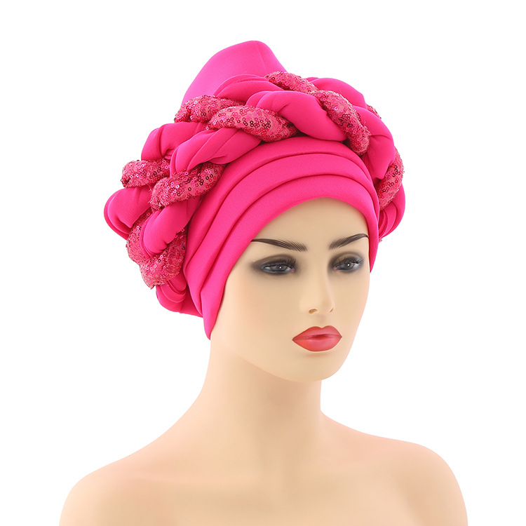 Muslim hat Space layer color sequin twist headscarf hat Fashion exaggerated PROM headscarf hat_voghion.com