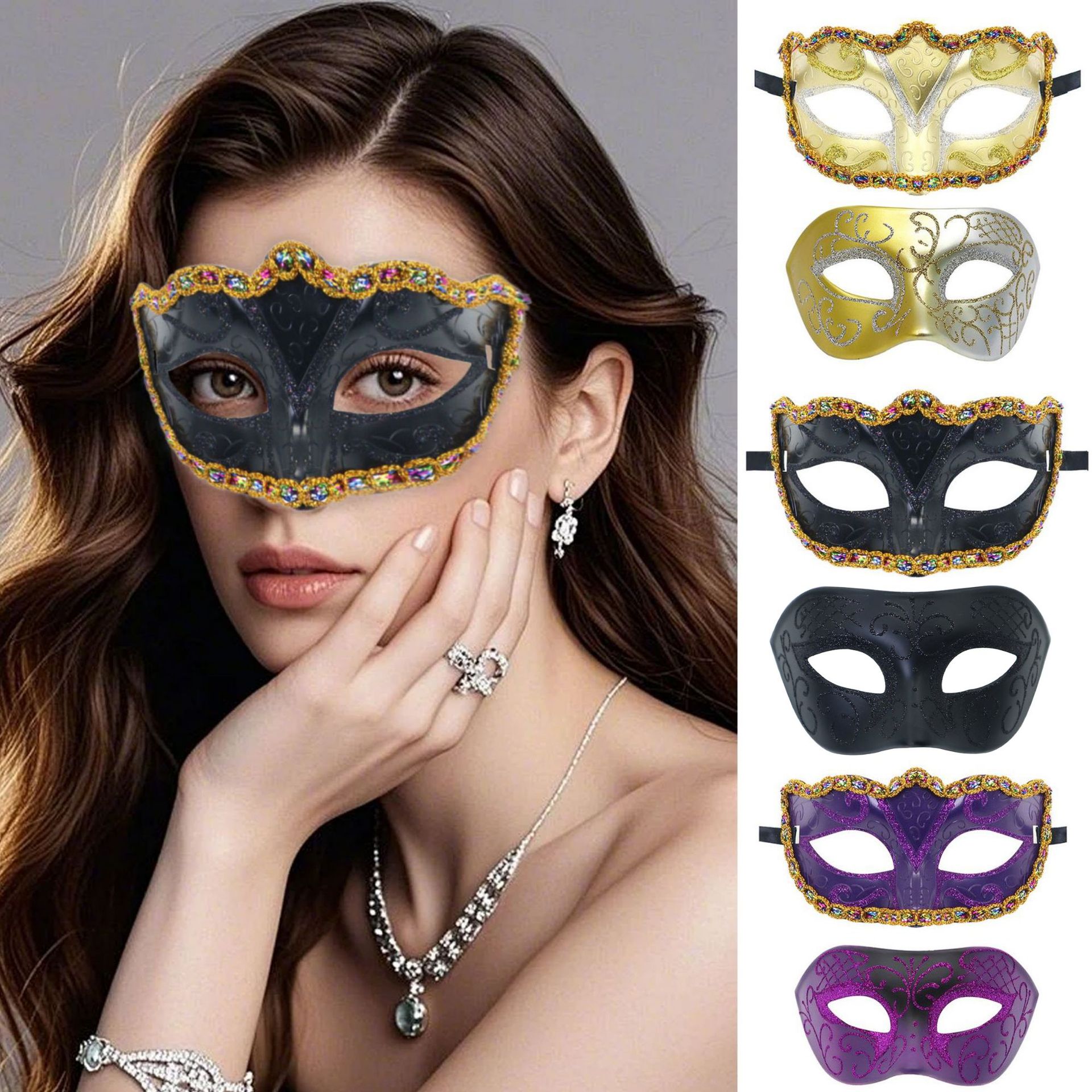 Amazon máscaras de fiesta de carnaval de venta caliente máscaras de baile unisex pintadas alrededor del borde de San Valentín