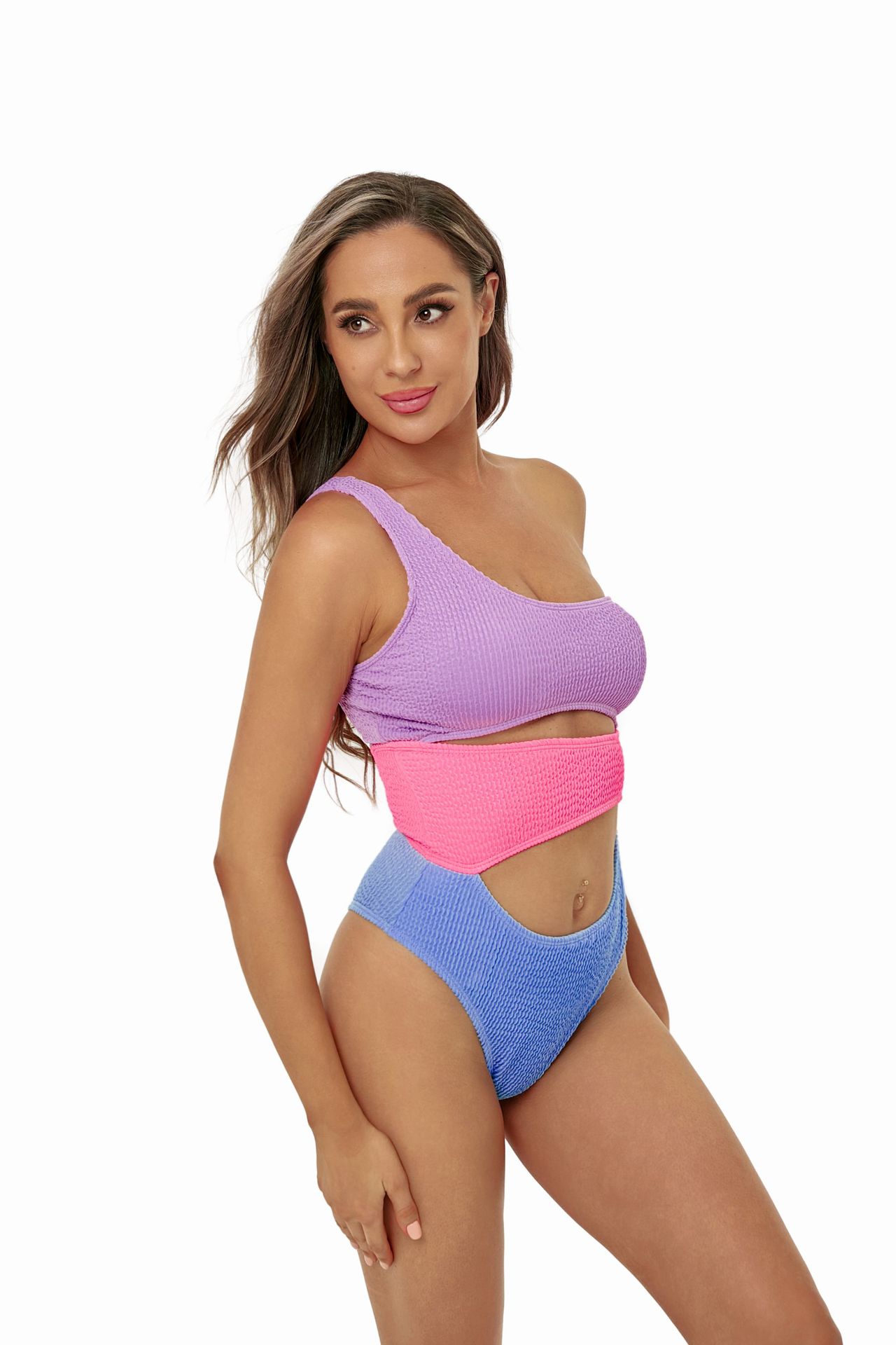 One Shoulder Color Matching One Piece Swimsuit - One Shoulder Swimsuit - Uniqistic.com