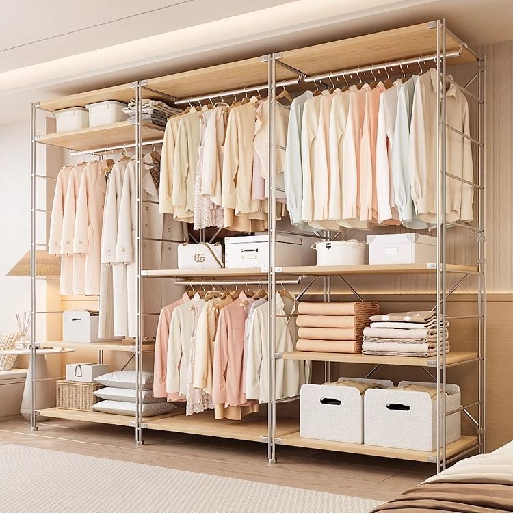 和風オープンクロークシンプルな床置き洋服ラック寝室コートラック収納ラック洋服ラック厚みのある無垢材|undefined