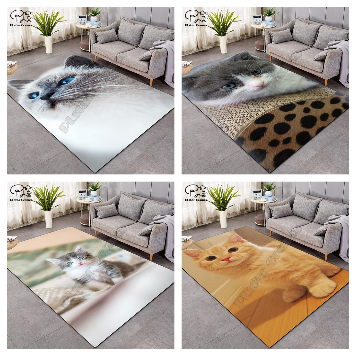 跨境外贸批发家用猫咪印花地垫 创意3D数码印花欧美风客厅茶几毯