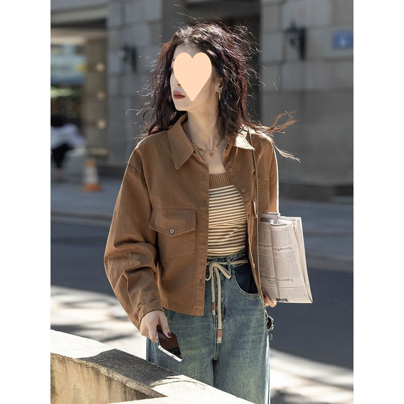 外套女春秋设计感港风上衣复古长袖衬衫洋气短款纯色小个子衬衣女|undefined