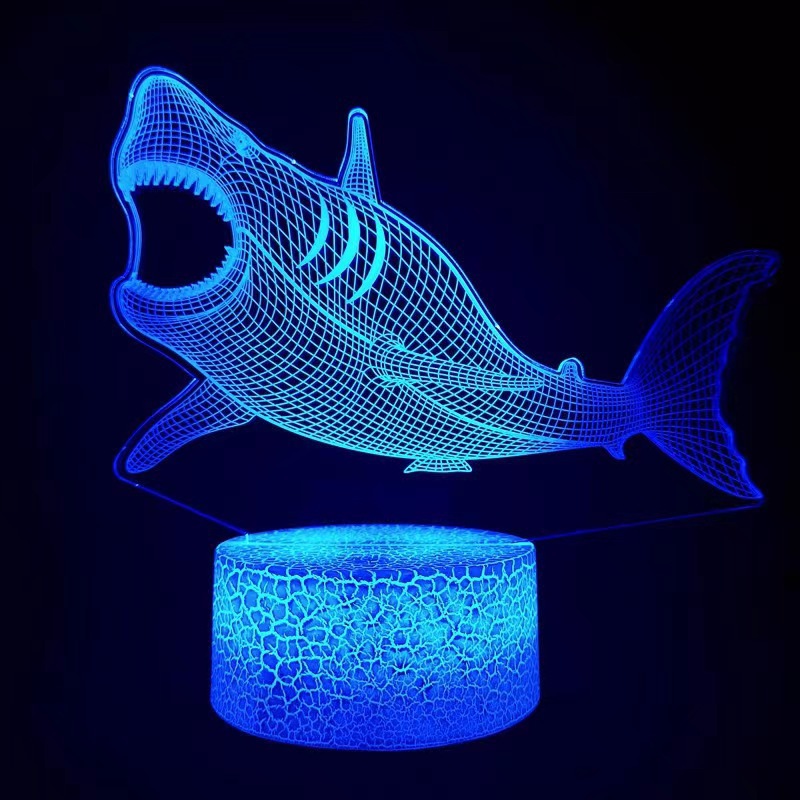 工厂新款创意网红灯触摸遥控亚克力小夜灯卡通3D鲨鱼海豚动物夜灯