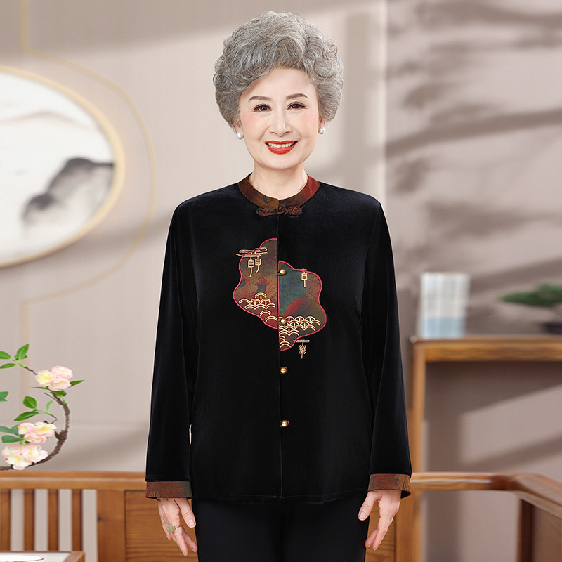 新款中老年女长袖秋冬衣服2025奶奶洋气秋装衬衫外套70岁妈妈上衣|undefined