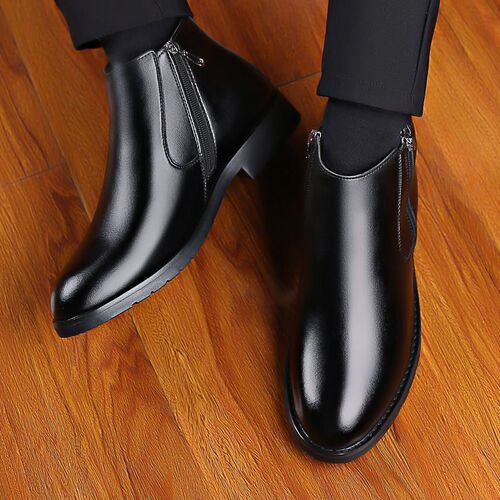 [Genuine leather wool] Winter new cotton shoes for men with velvet thick warm high-top shoes for women with leather shoes for women.