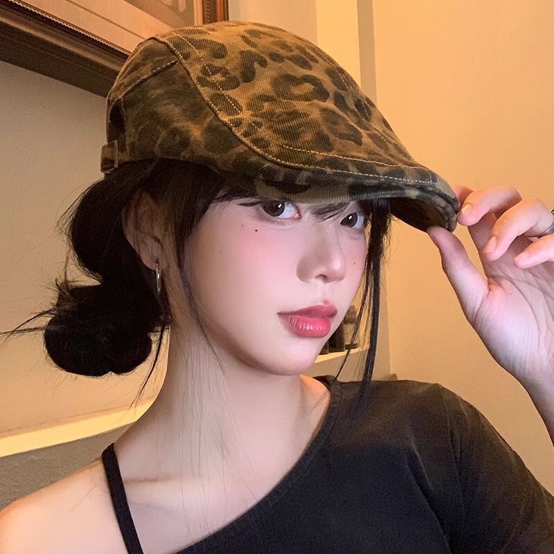 美式复古辣妹豹纹前进帽女秋y2k抖音热卖贝雷帽百搭显脸小众帽子|undefined