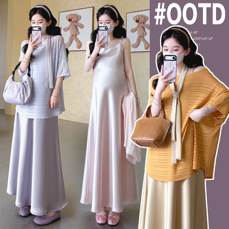 Knitted Top Maternity Set New Style 2026 Satin Plus Size Real Shot Maternity Slip Dress Maternity Wear + Two-Piece Set