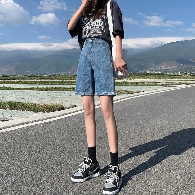 Women's Summer Loose Denim Shorts, Plus-Size, Comfortable Straight-Leg Wide-Leg A-Line Five-Point Cycling Shorts