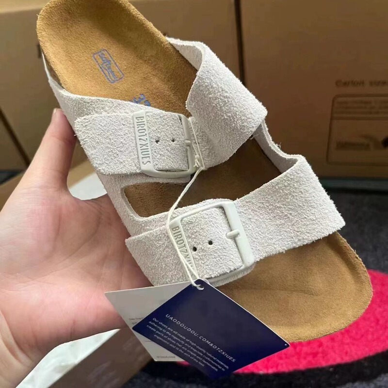 New Style Genuine Leather Cork-Soled Birkenstock Shoes for Spring and Summer, Thick-Soled Slip-On Cowhide Suede Open-Toe Sandals