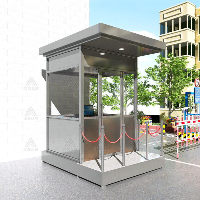 Puesto de guardia de acero inoxidable terminado, mesa de imagen de bienvenida, pabellón de seguridad, centro comercial, estacionamiento de pago, pabellón de seguridad, sala de servicio comunitario