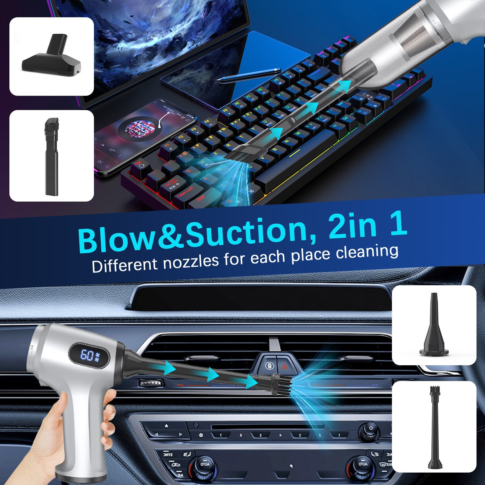 Car vacuum cleaner, small size, high suction power, portable for home and car use, dual-purpose handheld car air blower, hot sale