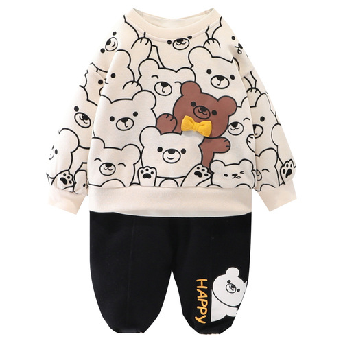 Children's clothing foreign trade spring and autumn clothing Internet celebrity sweatshirt set  new style children's fashionable male and female baby sports two-piece set