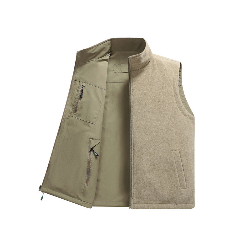 Invierno nuevo estilo al aire libre más chaleco de doble cara de terciopelo para hombres con múltiples bolsillos chaleco suelto de tamaño grande para jóvenes y de mediana edad