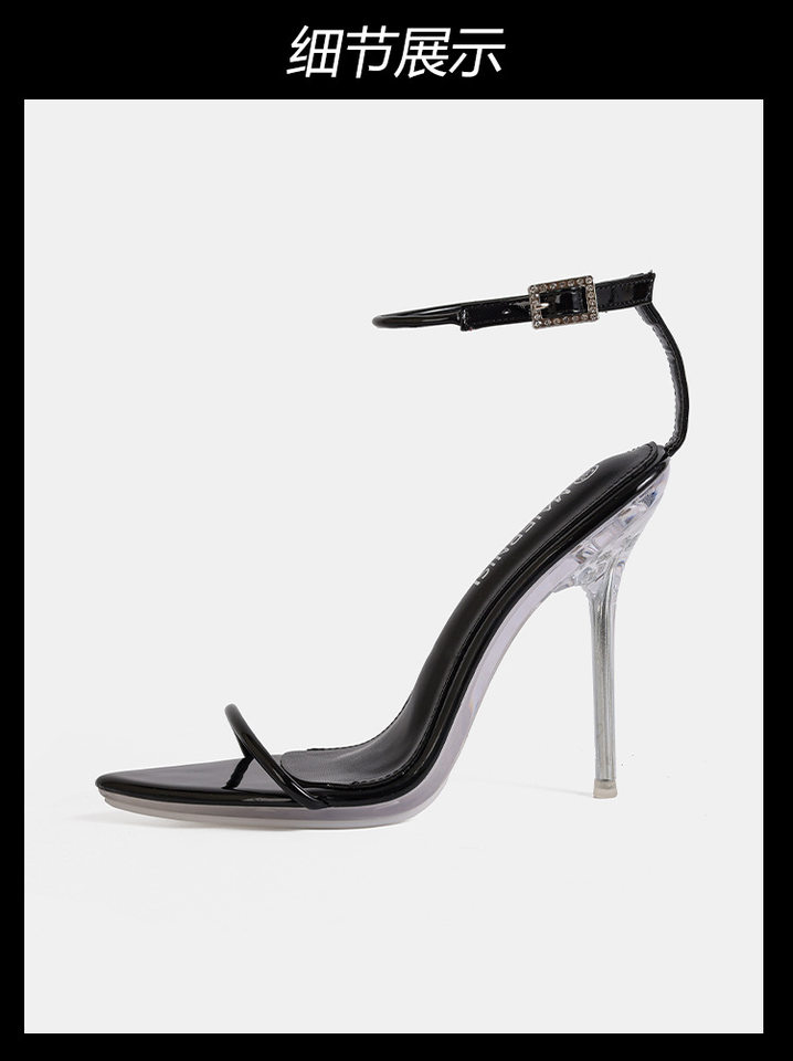 Sandal cao gót nữ 12 cm quai ngang mảnh phong cách thanh lịch — Màu be, Màu bạc, Màu trắng, Màu tím chi tiết 23