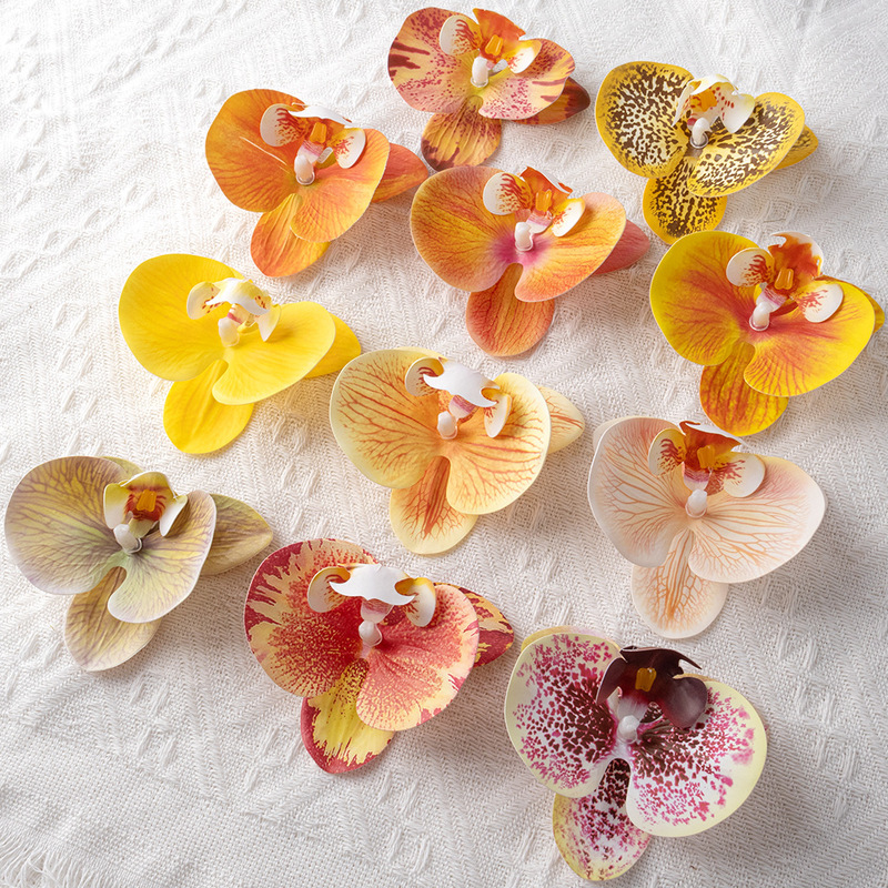 Simulated Phalaenopsis Single Flower Head 3D High-End Pu Gold Purple DIY Single Head Flower Wall Accessories Flower Material Artificial Flower