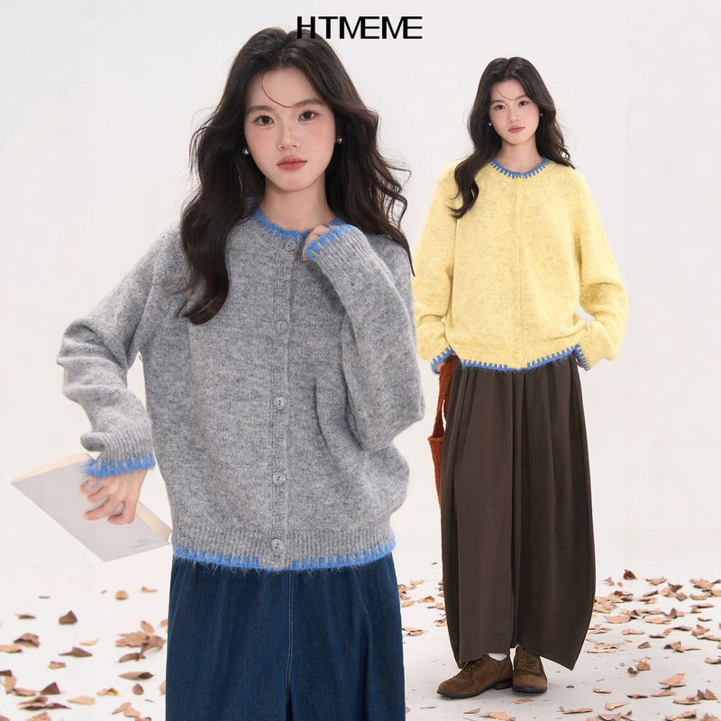 Korean-style soft and cozy knitted sweater for women, 2026 autumn and winter new model, casual style, color-blocked, loose-fitting knitted cardigan top jacket Korean-style soft and cozy knitted sweater for women, 2026 autumn and winter new model, casual style, color-blocked, loose-fitting knitted cardigan top jacket