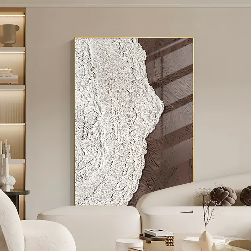 Modern light luxury living room large floor-to-ceiling painting cream three-dimensional texture entryway wall art abstract wave restaurant decoration painting