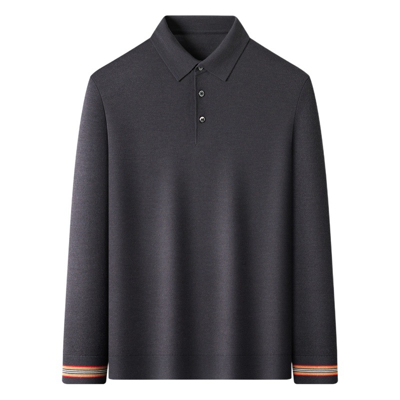 Worsted Wool Sweater Men's Lapel Thin 100 Pure Wool Sweater Spring and Autumn for Dad High-grade Polo Collar Sweater
