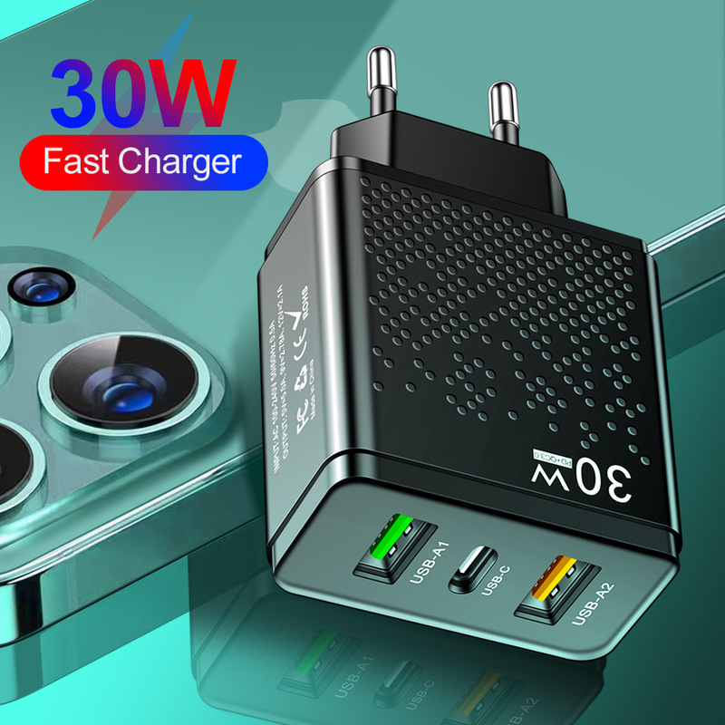 Luminous LED 2USB + PD Type-c mobile phone charger multi-port US, European and British travel charging head
