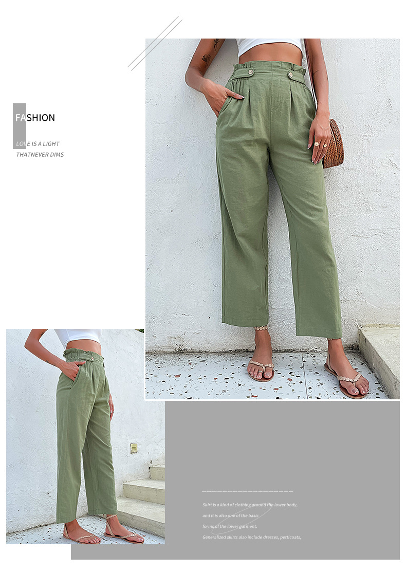 Solid Color Nine-point Straight Pocket Casual Pants_voghion.com