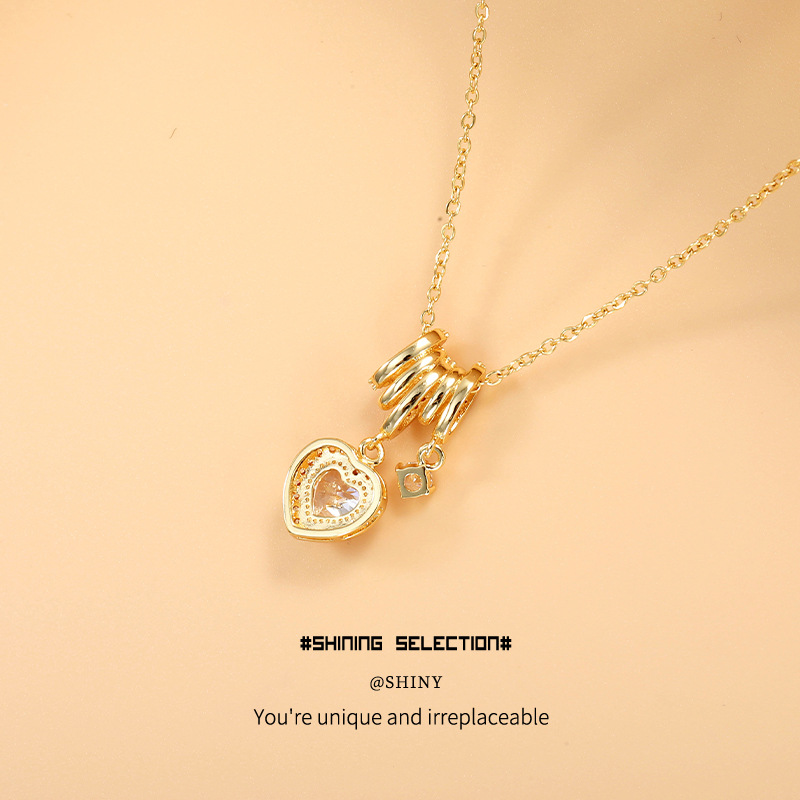 Collar de circonita en forma de corazón, diseño exquisito, moda de verano, cadena para clavícula, elegante colgante, joyería versátil._voghion.com