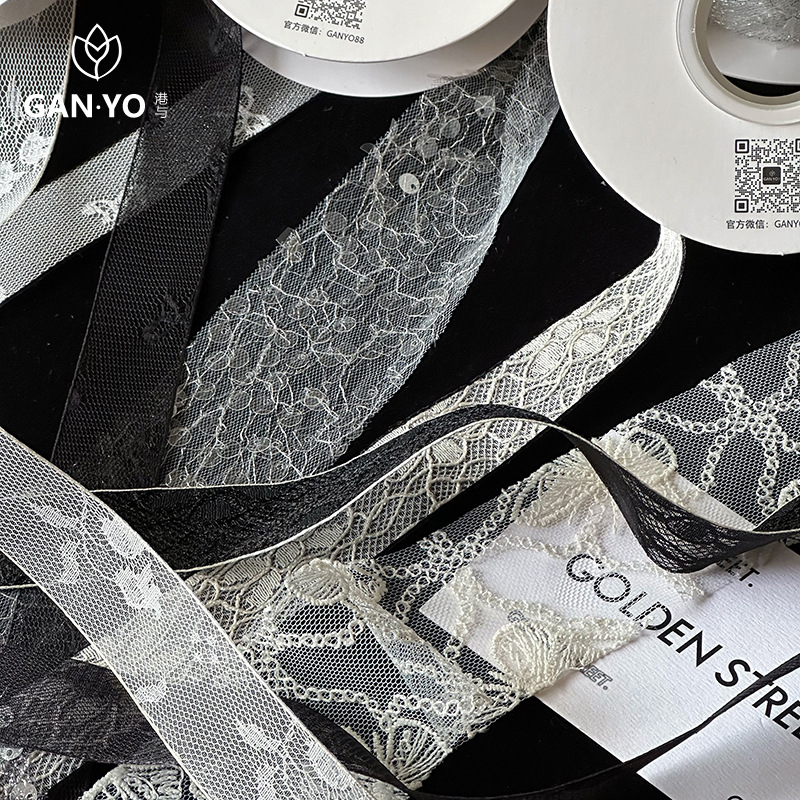 港与 黑白蕾丝系列丝带鲜花花束包装蝴蝶结绑带花艺装饰带diy材料